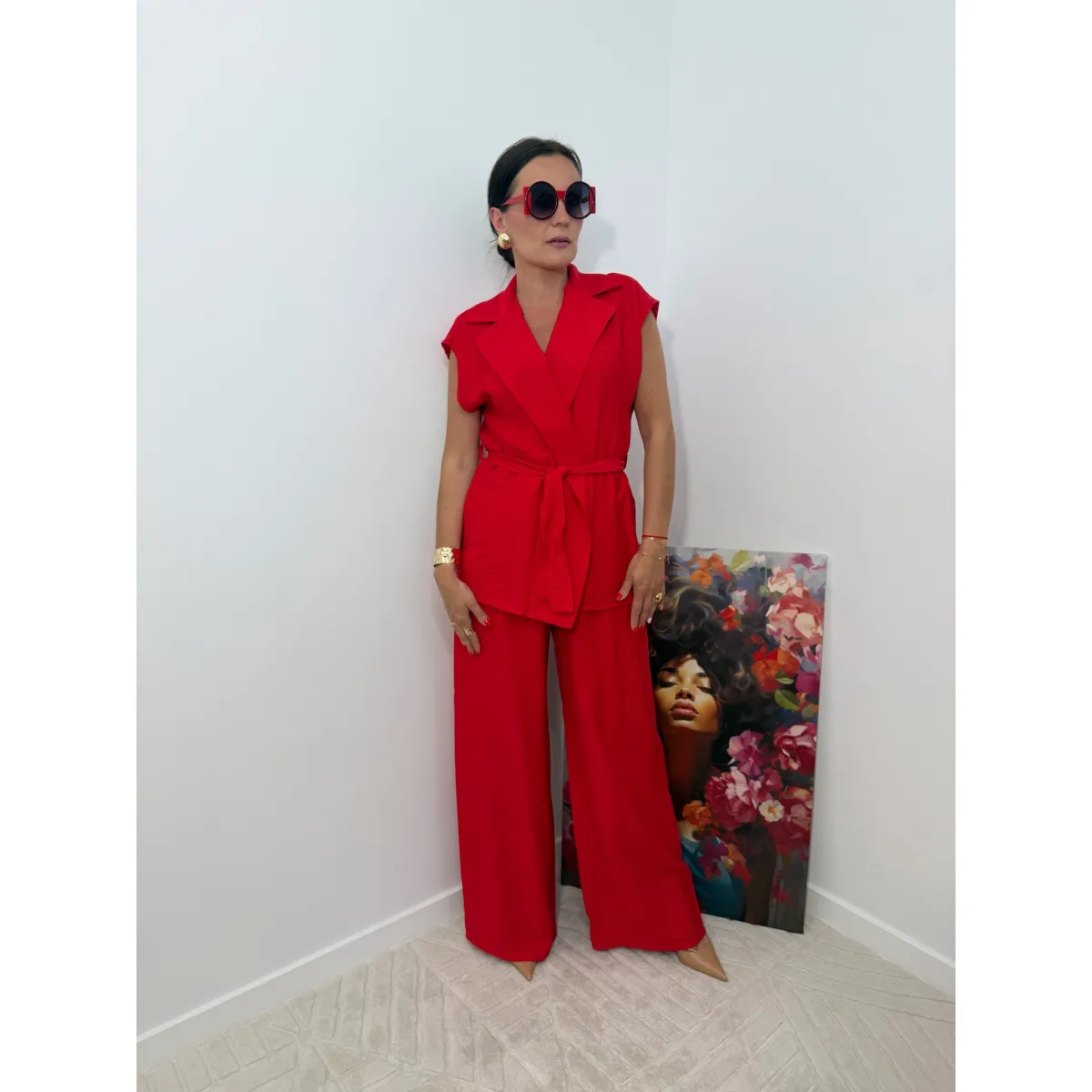 Wiskozowy set ALISA w odcieniu czerwieni