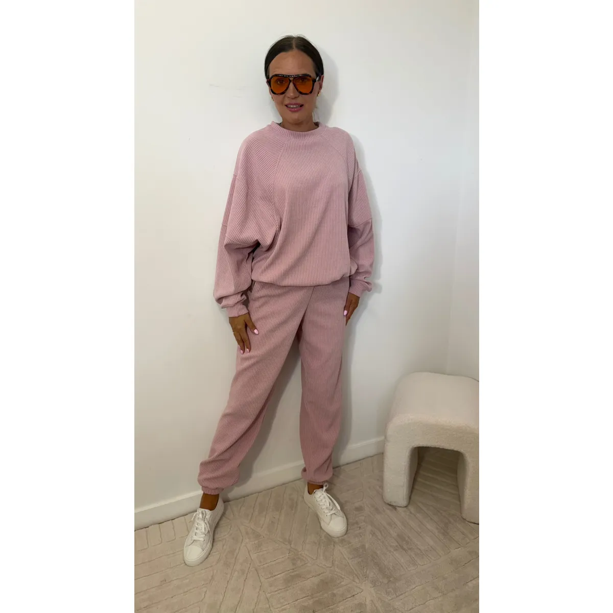 Bawełniany dres STEFFI w odcieniu różu w prążki