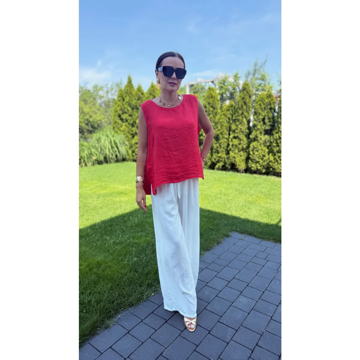 Lniana bluzka RIVIA w odcieniu czerwieni