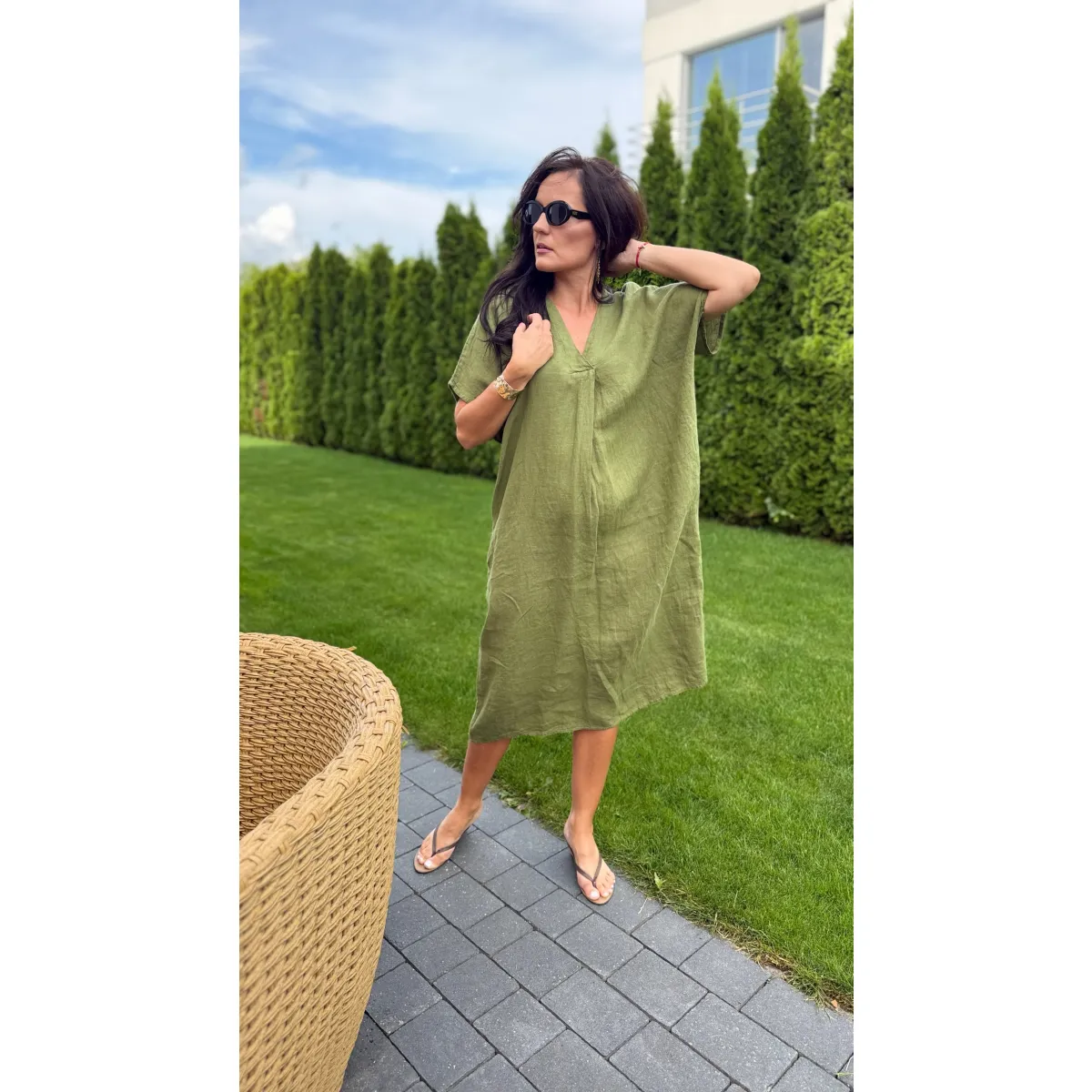 Lniana sukienka SUN w odcieniu khaki