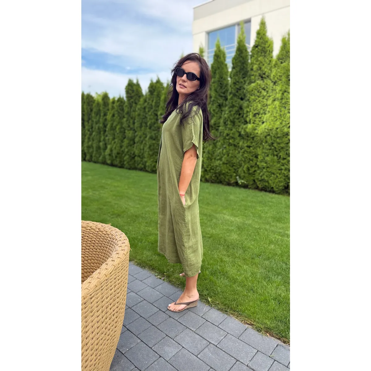Lniana sukienka SUN w odcieniu khaki