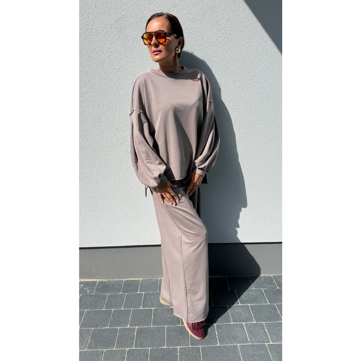 Bawełniany komplet dresowy CLOVER w odcieniu fango
