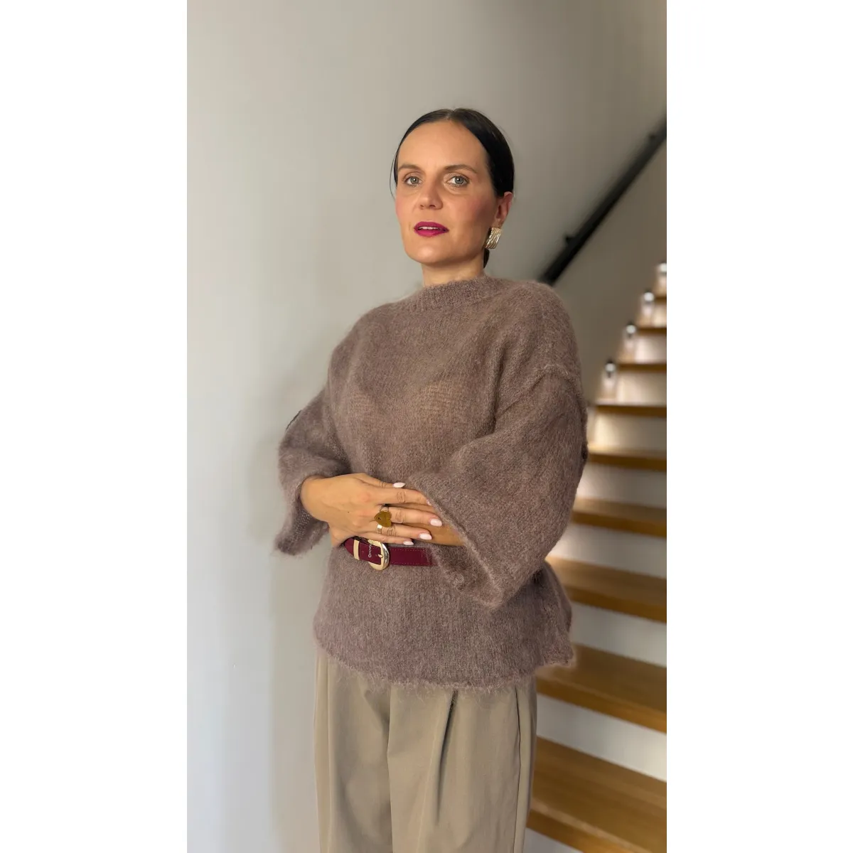 Moherowy sweter VELIA w odcieniu fango