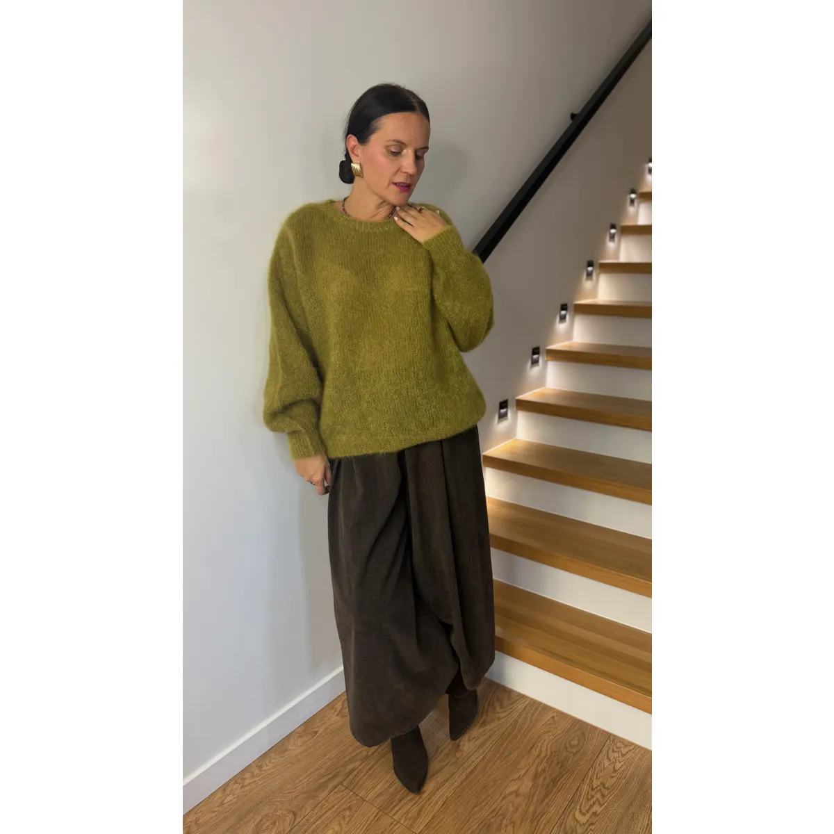 Moherowy sweter LUN w odcieniu leśnego mchu