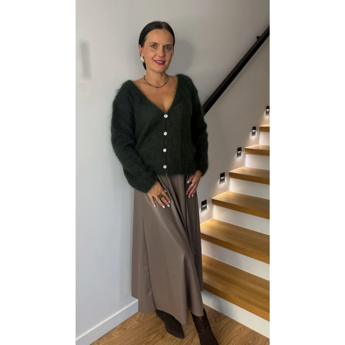 Moherowy sweter LUNA w odcieniu ciemnej zieleni