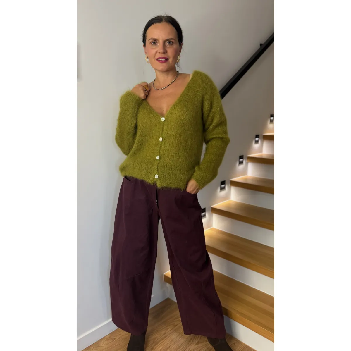 Moherowy sweter LUNA w odcieniu leśnego mchu
