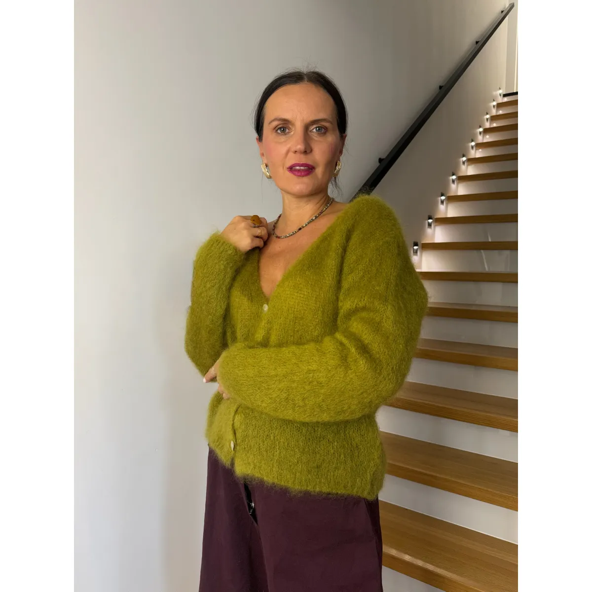 Moherowy sweter LUNA w odcieniu leśnego mchu