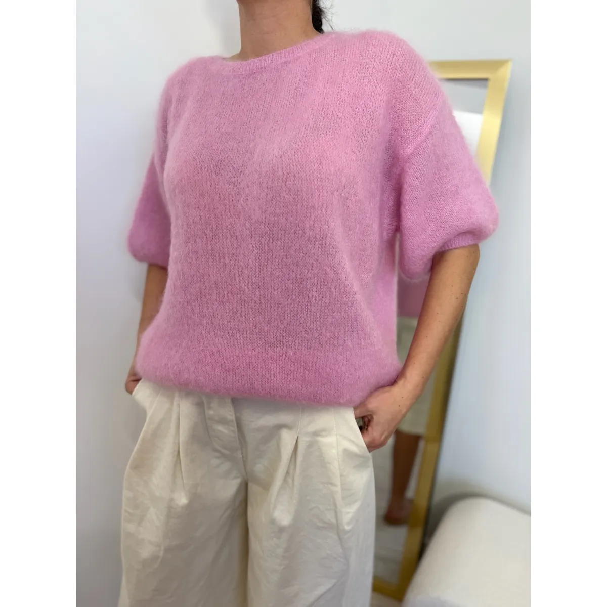 Moherowy sweter LUCIA w odcieniu cukierkowego różu