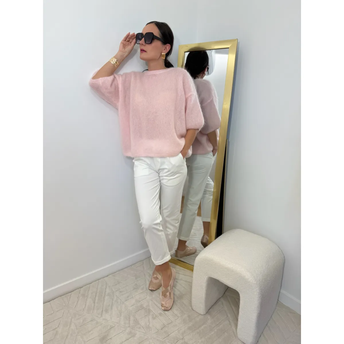 Moherowy sweter LUCIA w kolorze pudrowego różu