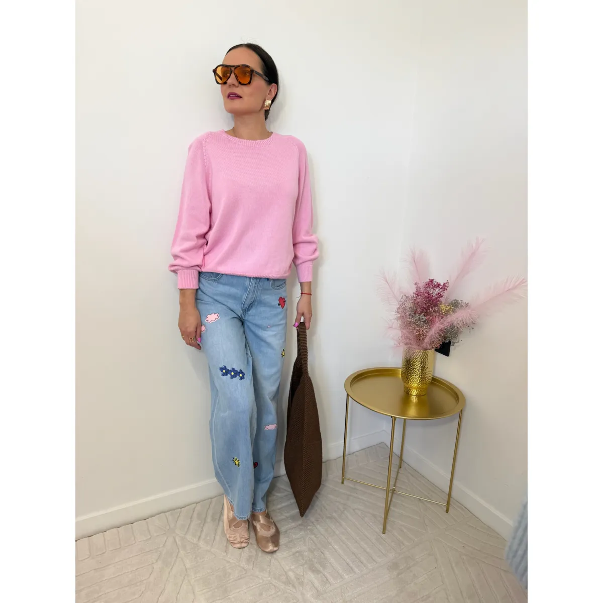 Spodnie jeans z bawełny i tencelu POPPY w aplikacje