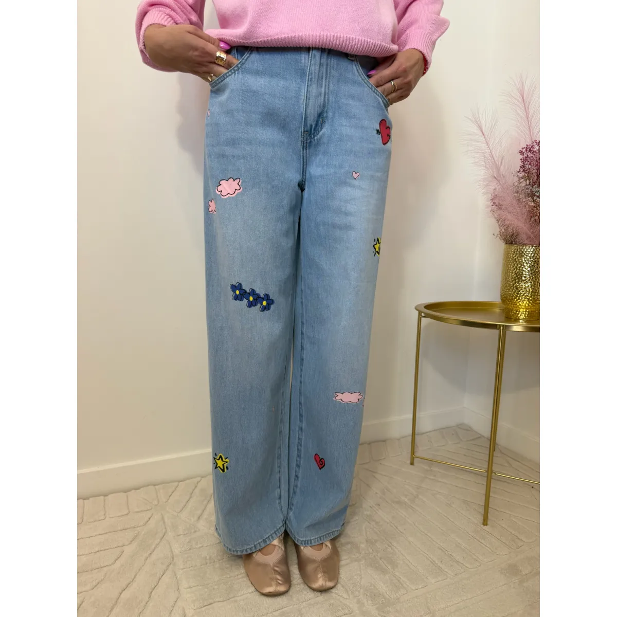 Spodnie jeans z bawełny i tencelu POPPY w aplikacje