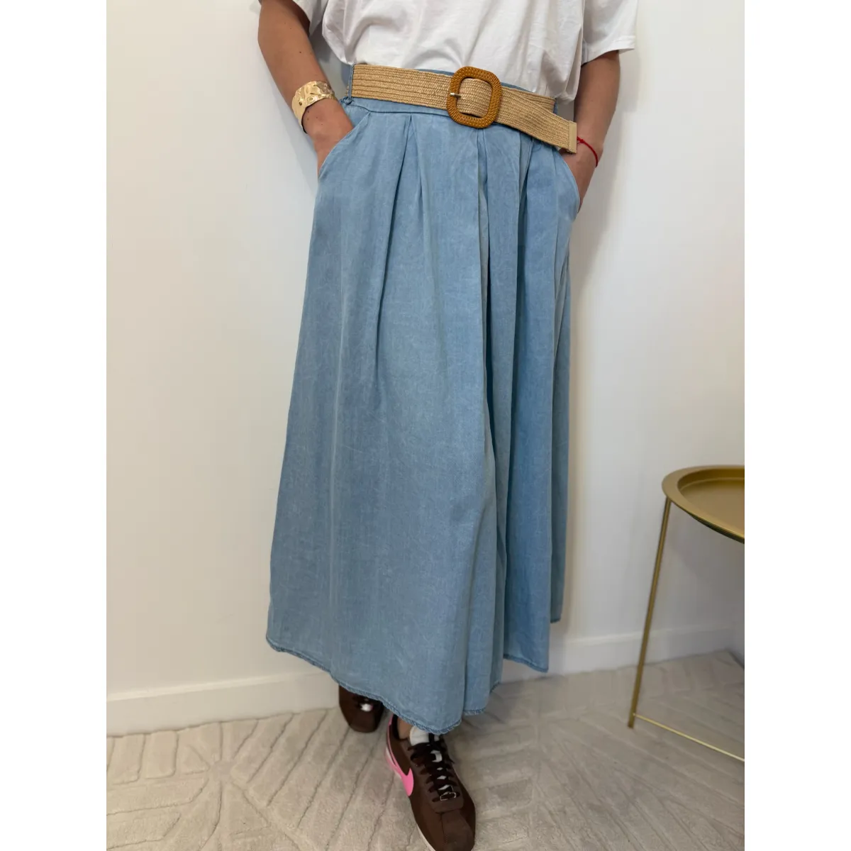 Spódnica z tencelu  APOLONIA w odcieniu jasnego jeansu