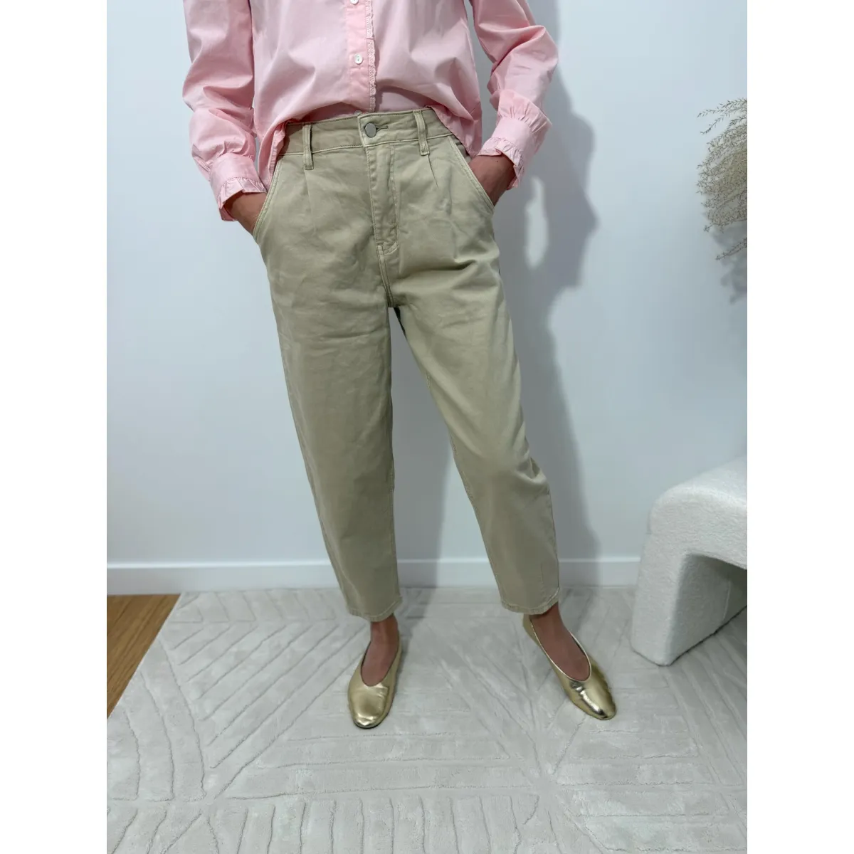 Bawełniane spodnie MELISSA w odcieniu beżu rozmiar S