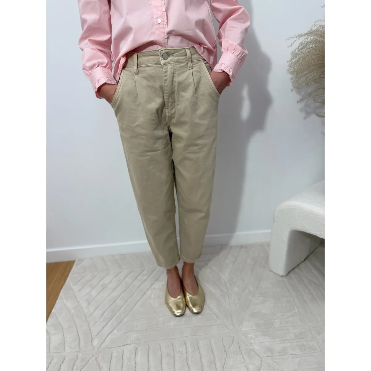 Bawełniane spodnie MELISSA w odcieniu beżu rozmiar S