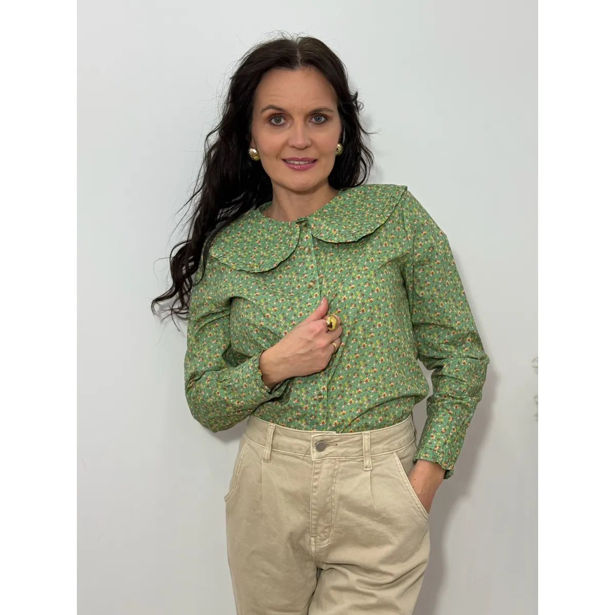 Bawełniana koszula BABYDOLL w odcieniu zieleni rozmiar S/M