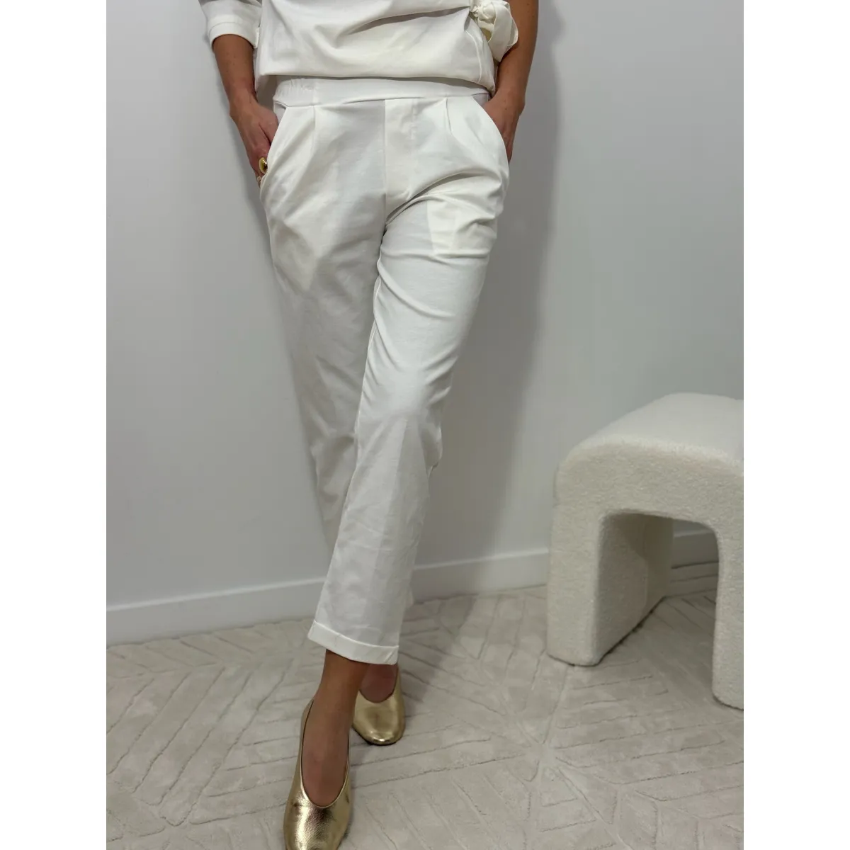 Bawełniane spodnie LIVIA w odcieniu śmietankowym rozmiar S