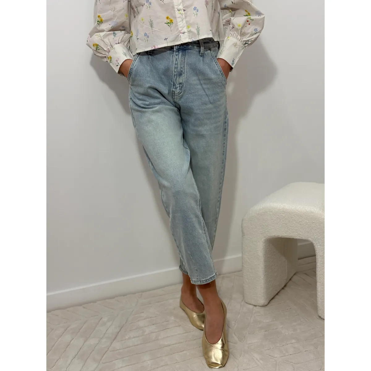 Bawełniane spodnie MELISSA w odcieniu błękitnego jeansu