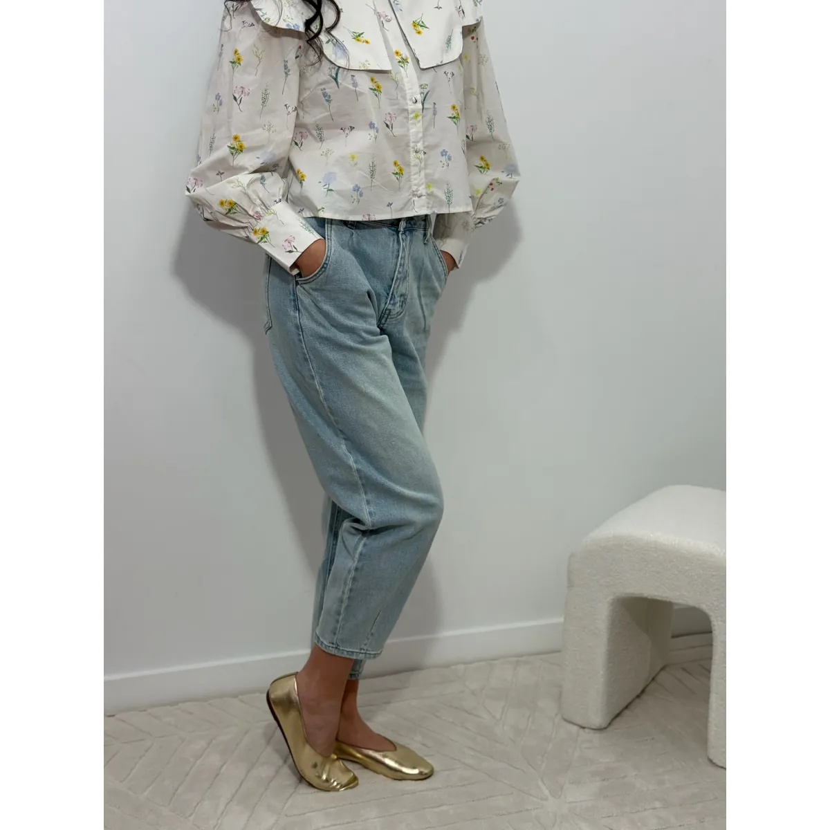 Bawełniane spodnie MELISSA w odcieniu błękitnego jeansu