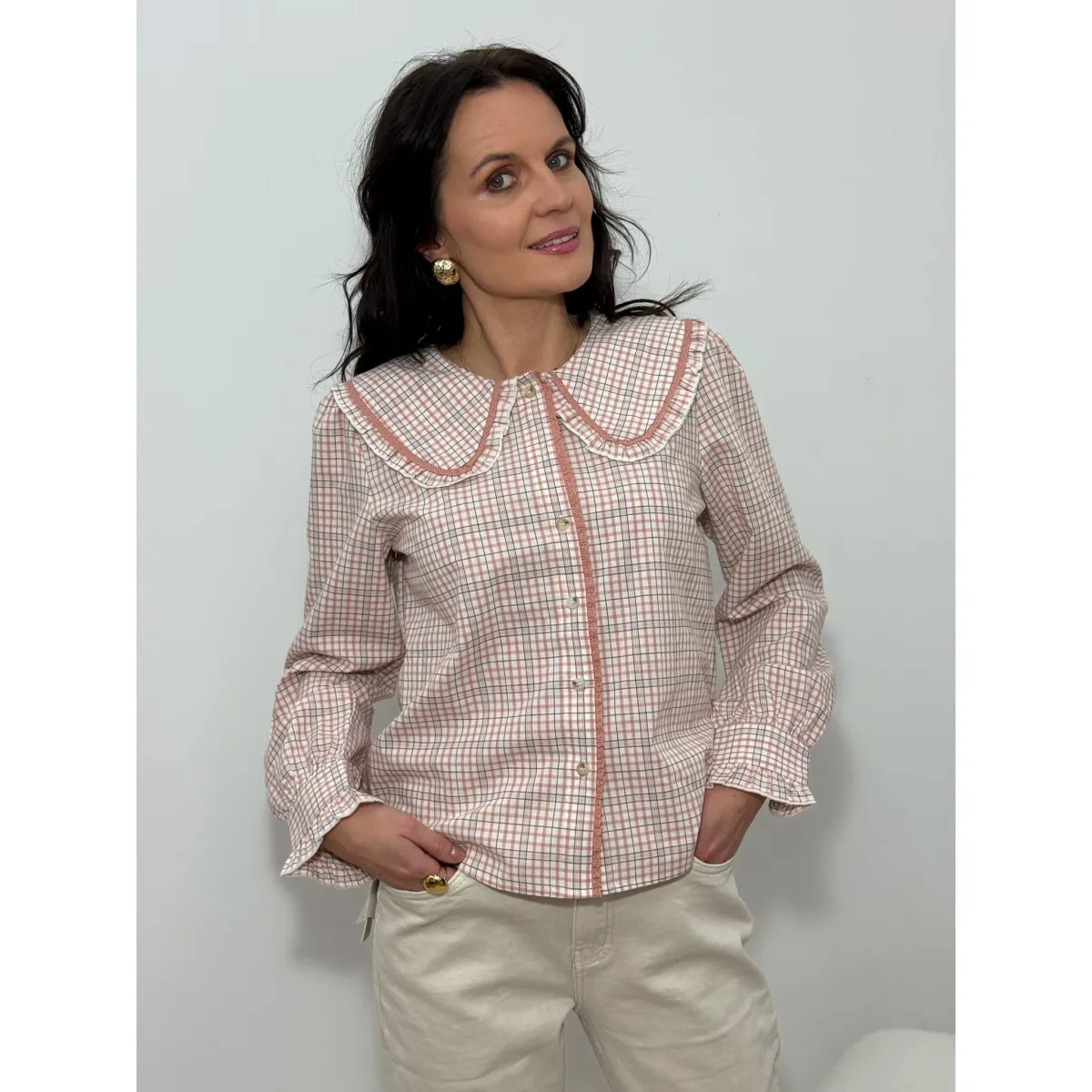 Bawełniane spodnie AROS w odcieniu wanilii rozmiar L