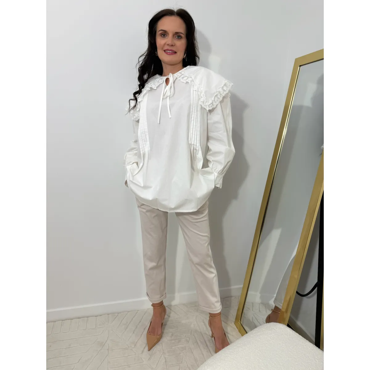 Bawełniana koszula BABYDOLL w kolorze śnieżnej bieli