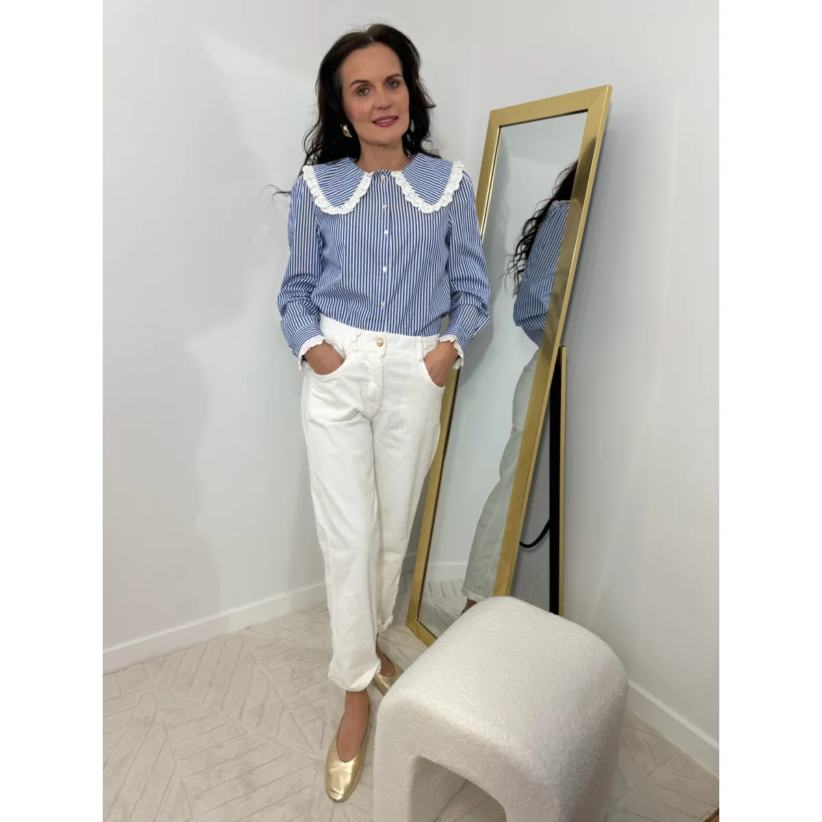 Bawełniana koszula BABYDOLL w odcieniu bieli i granatu