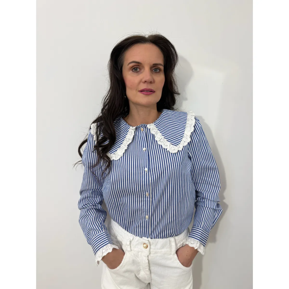 Bawełniana koszula BABYDOLL w odcieniu bieli i granatu