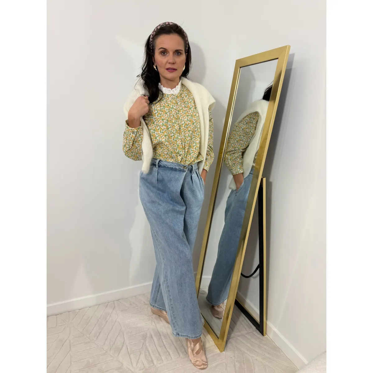 Bawełniana koszula SERAFINA w kwiatuszki żółto-zielone rozmiar L