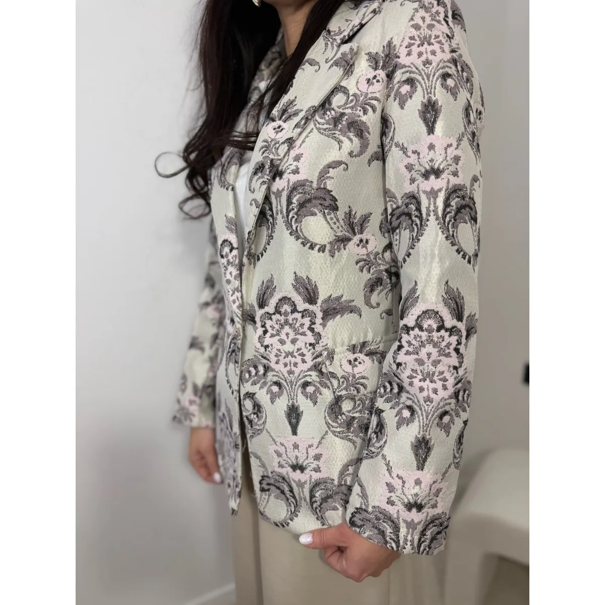 Bawełniana marynarka BERENIKE w odcieniu perłowy puder S