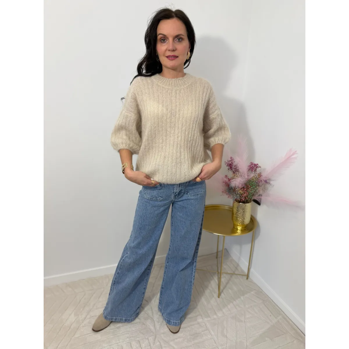 Moherowy sweter OLIVIA w odcieniu beżu