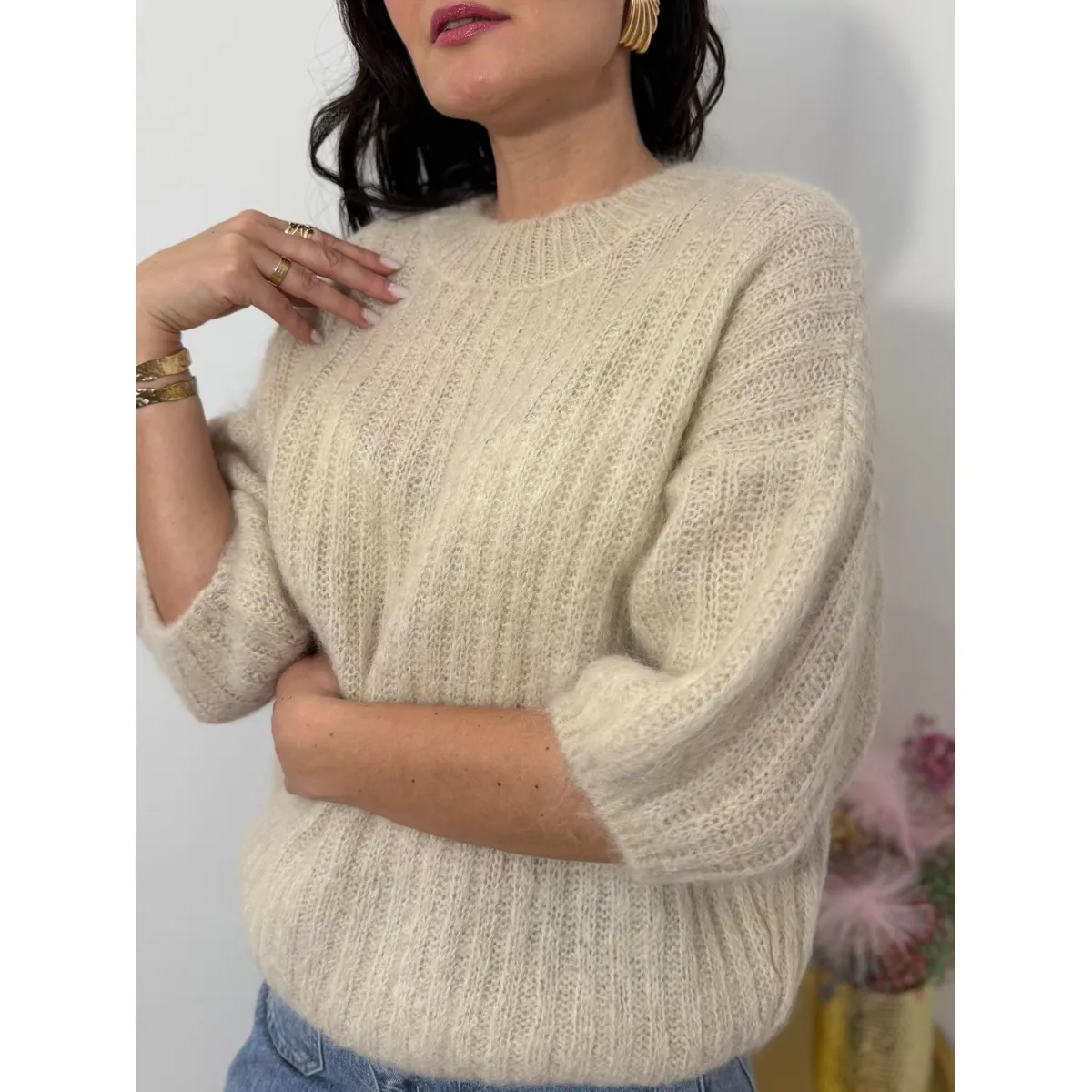 Moherowy sweter OLIVIA w odcieniu beżu