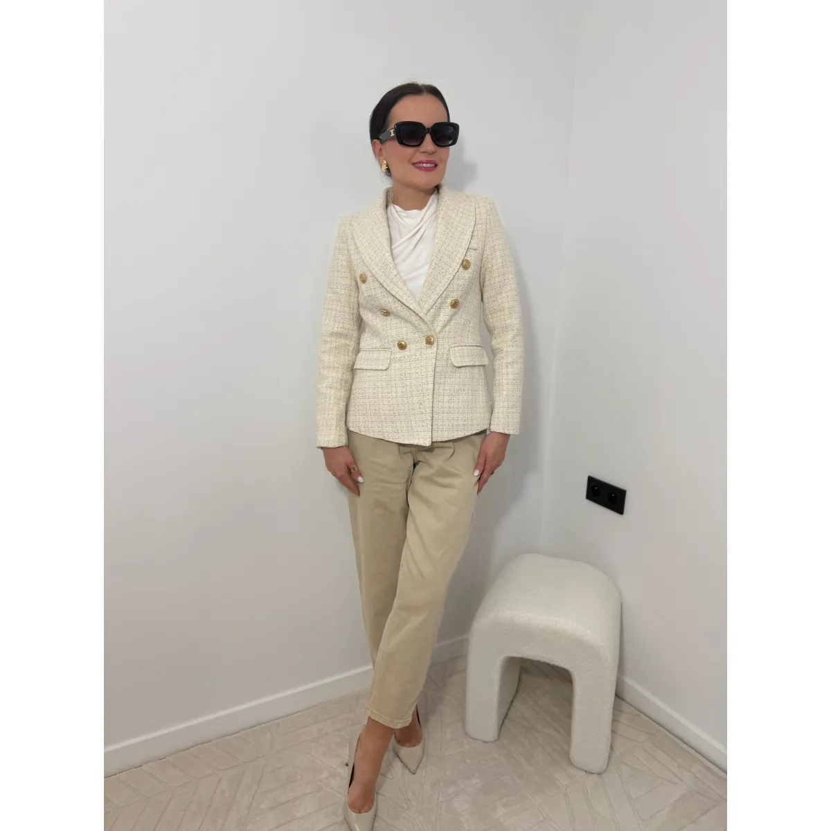 Bawełniana marynarka CHANEL w kolorze beżowym