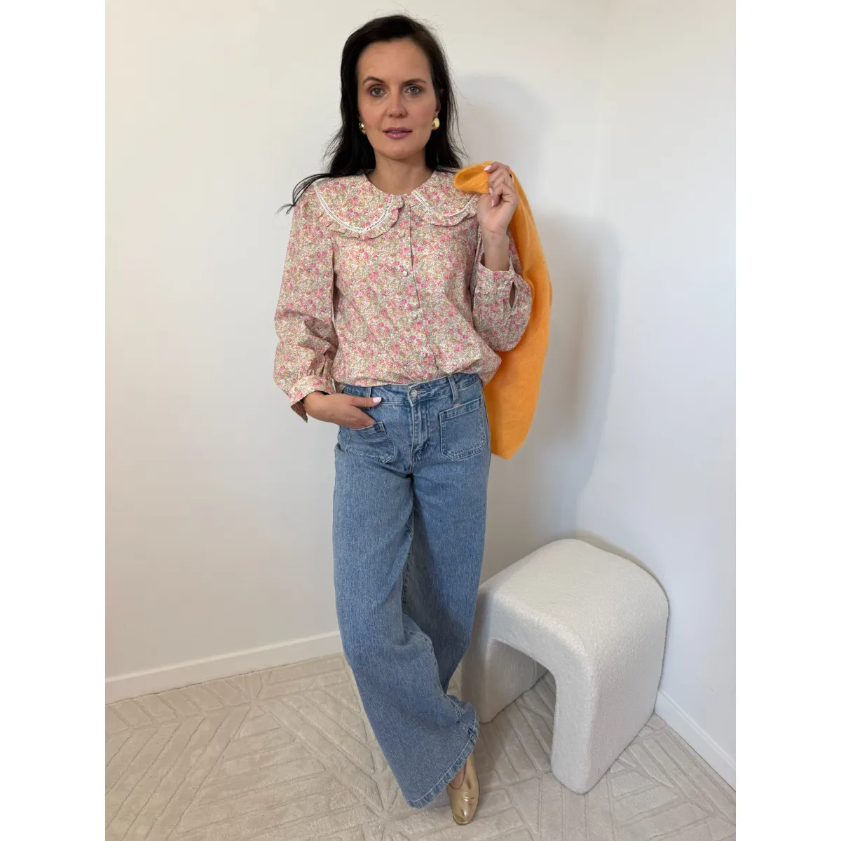 Bawełniana koszula BABYDOLL w odcieniu pastelowym w kwiaty