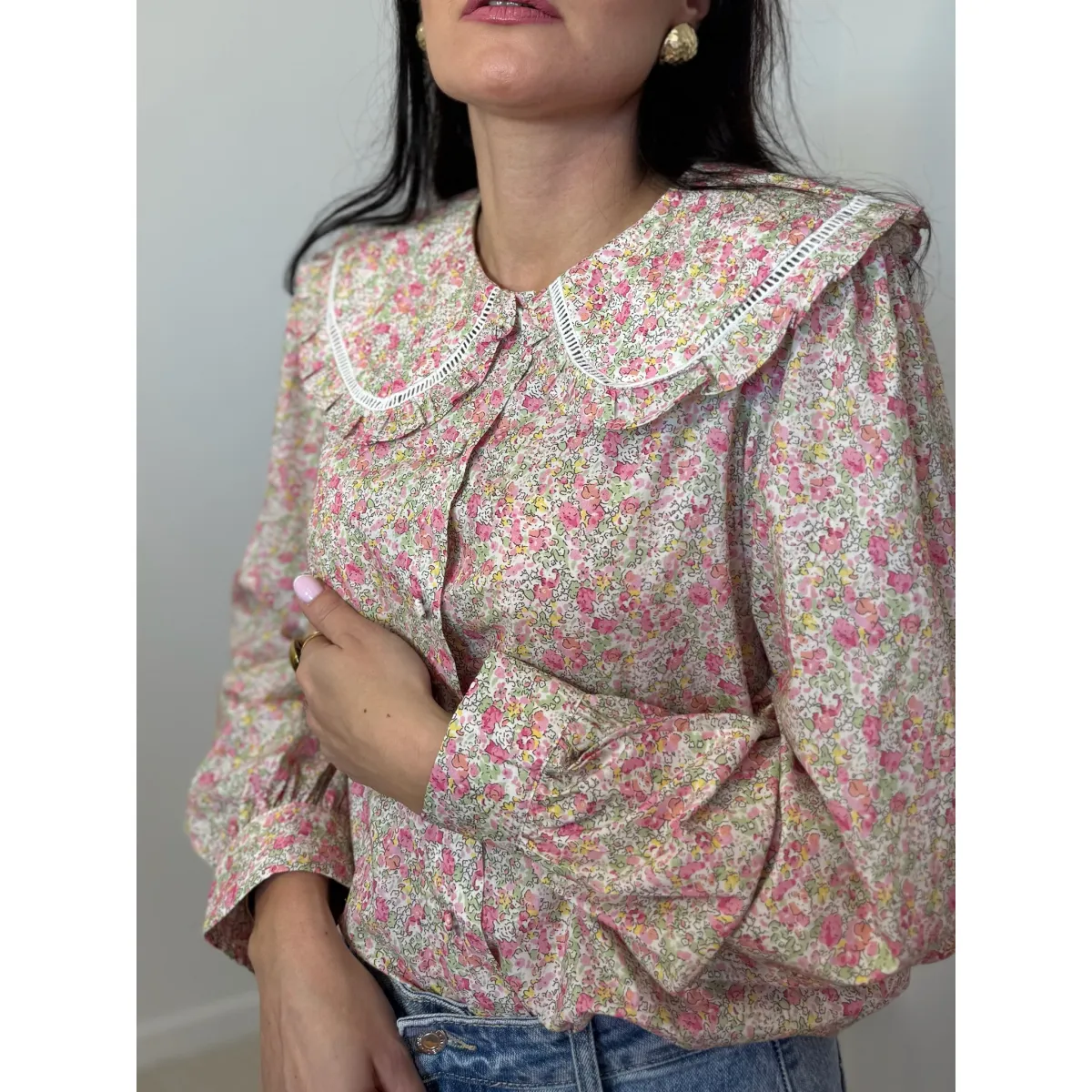 Bawełniana koszula BABYDOLL w odcieniu pastelowym w kwiaty