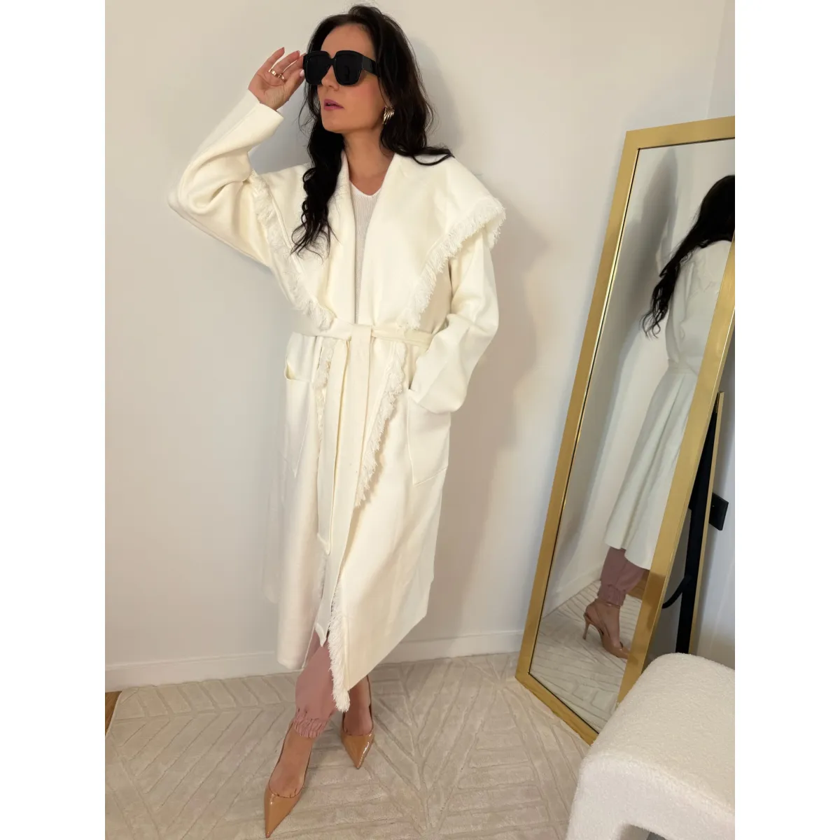 Płaszcz dzianinowy z kaszmirem VIORIKA w odcieniu śmietankowym