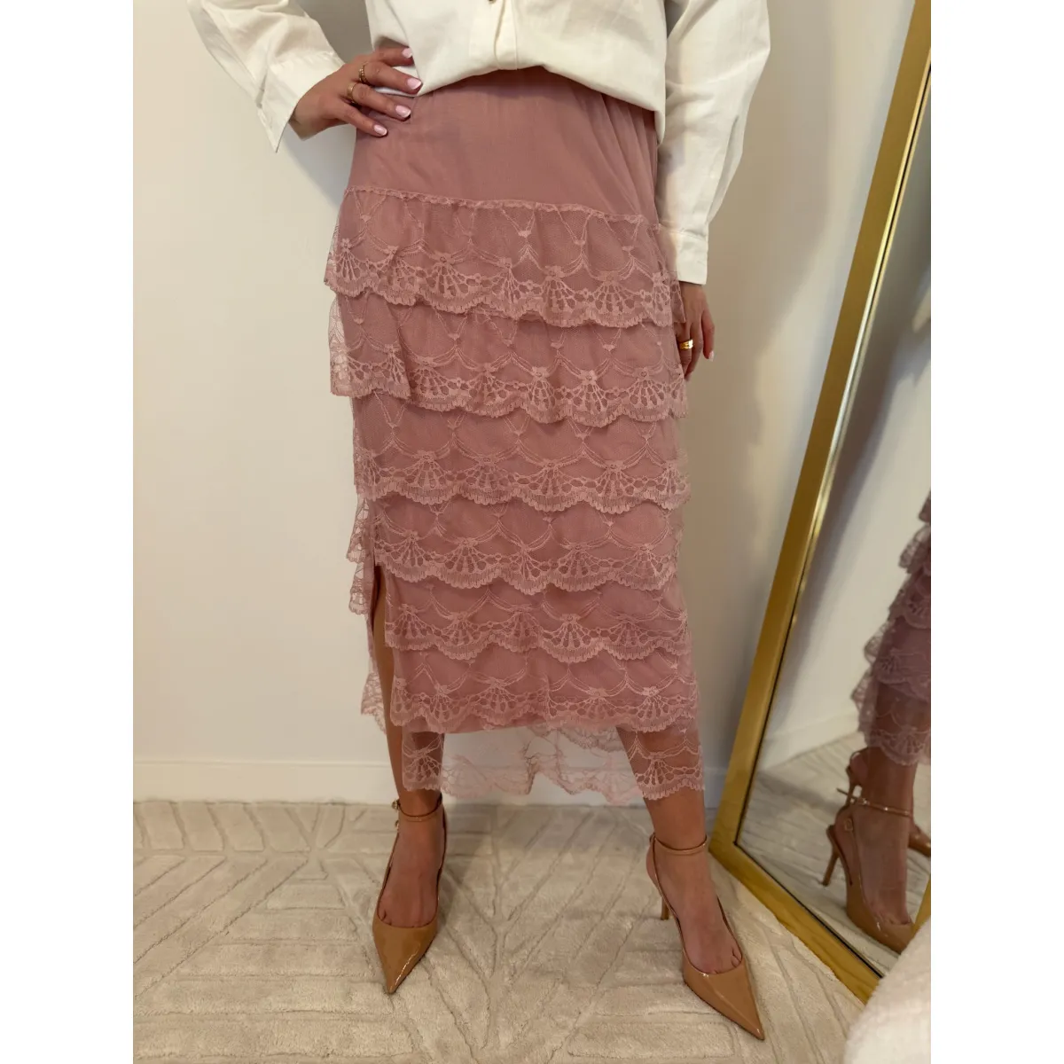 Koronkowa spódnica ROZALA w odcieniu przygaszonego różu