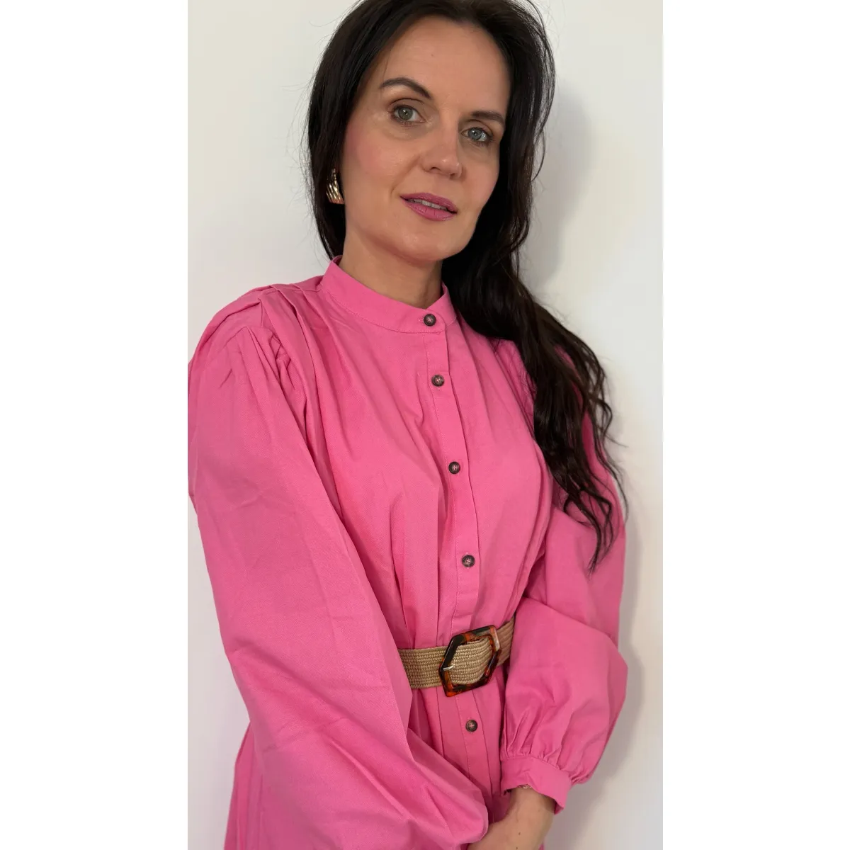 Sukienka z domieszką lnu ALISZA w odcieniu cukierkowego różu