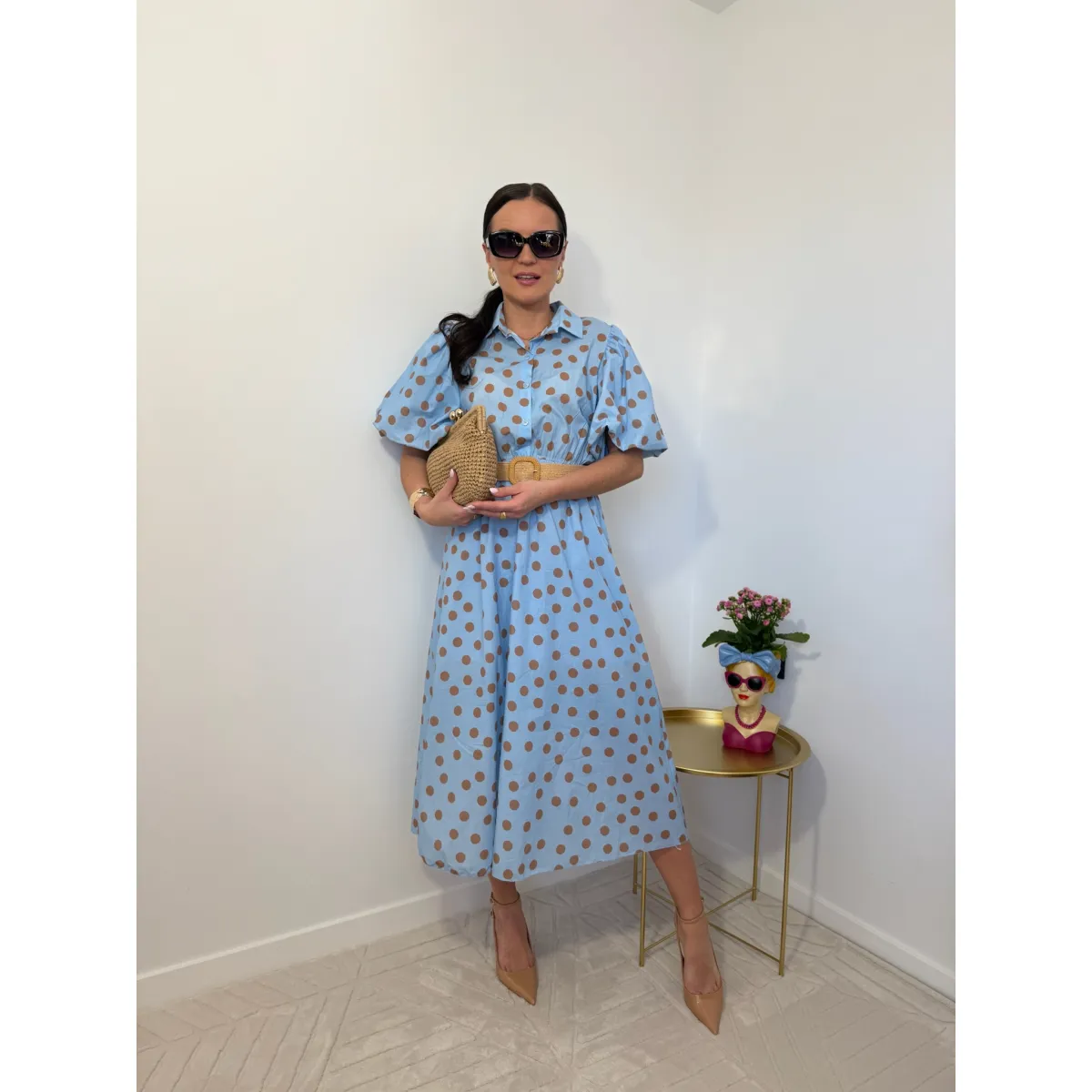 Bawełniana sukienka BONA w odcieniu niebieskim w kropki