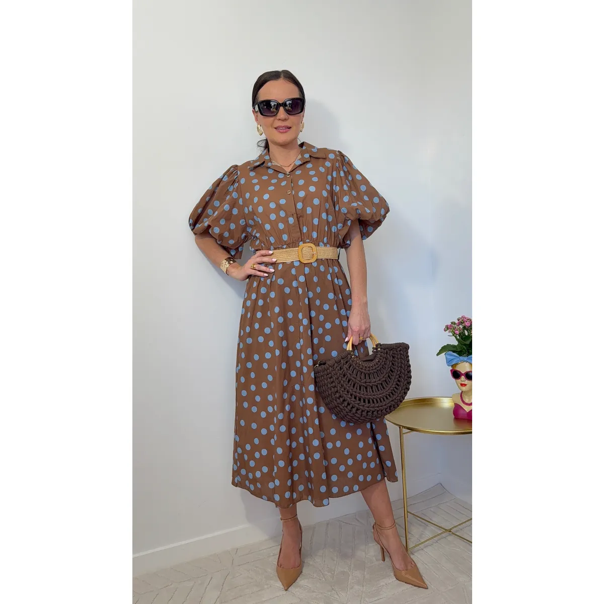 Bawełniana sukienka BONA w kolorze czekoladowym w kropki