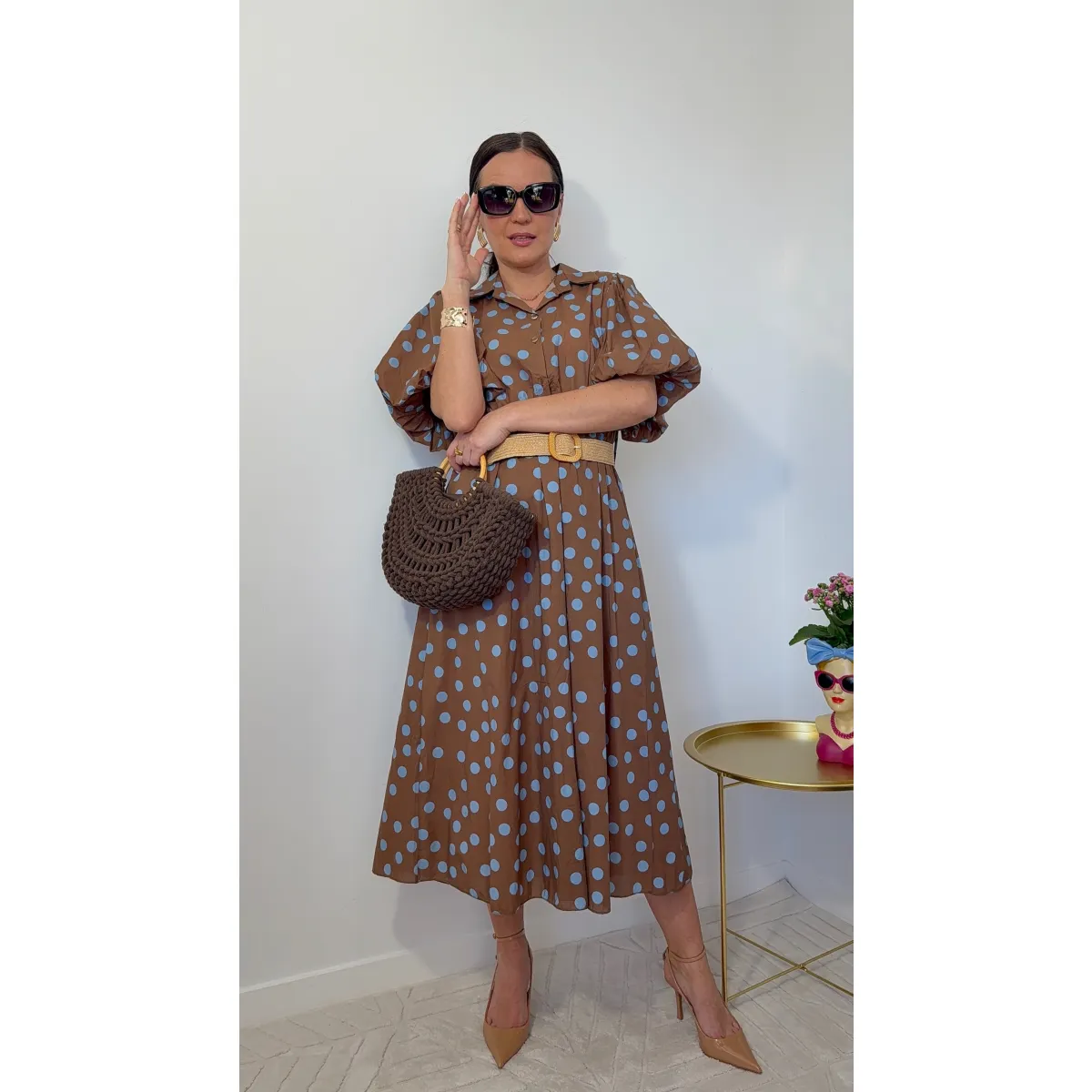 Bawełniana sukienka BONA w kolorze czekoladowym w kropki