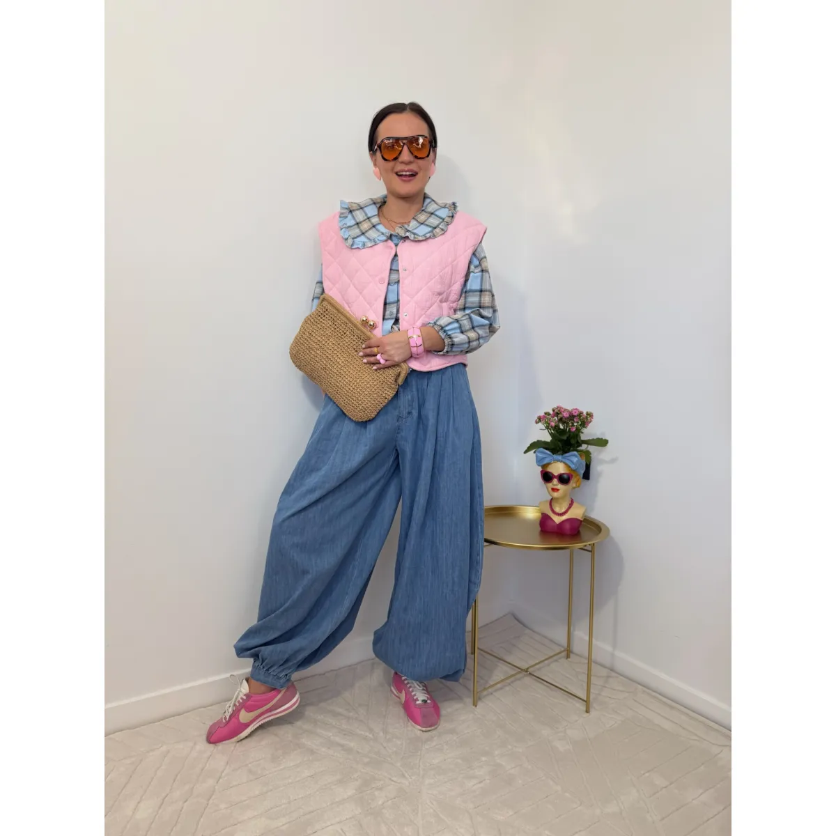 Bawełniana koszula BABYDOLL w niebieską kratkę