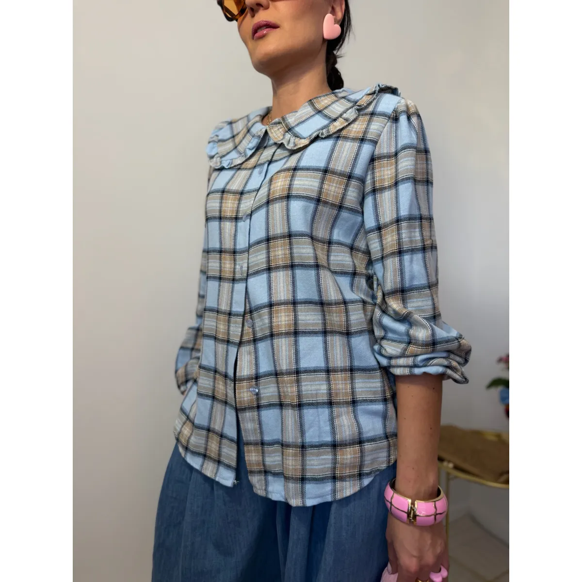 Bawełniana koszula BABYDOLL w niebieską kratkę