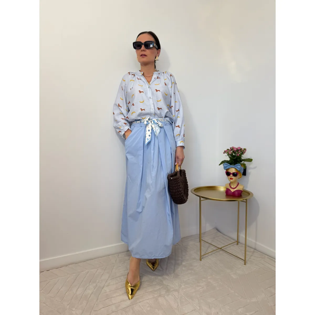 Bawełniana spódnica MIRADA w odcieniu niebieskim