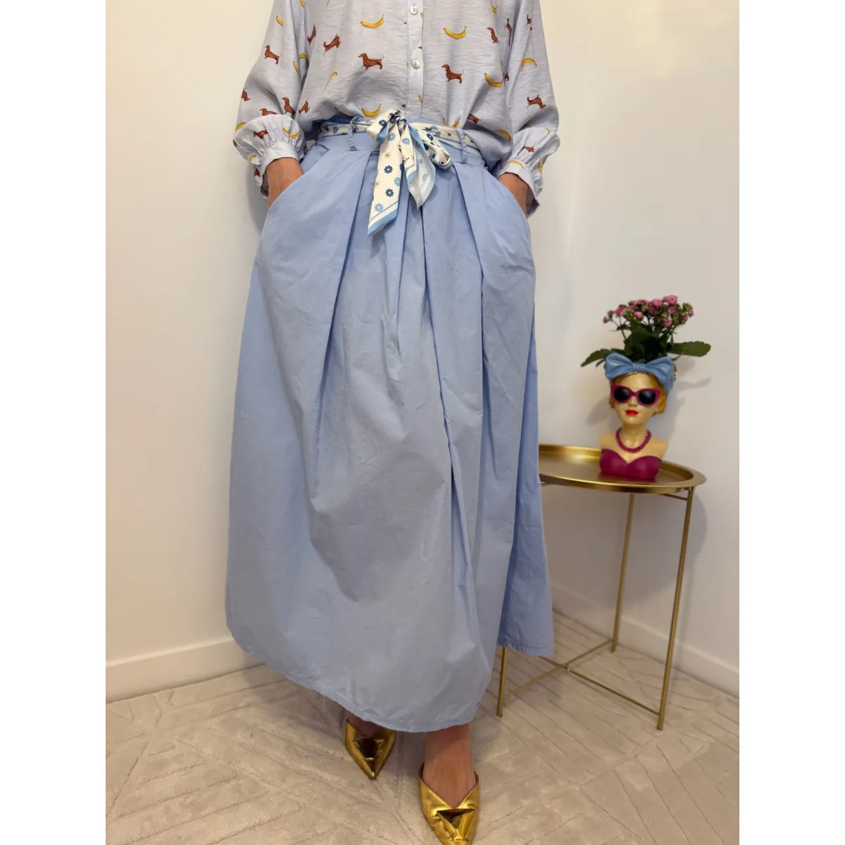 Bawełniana spódnica MIRADA w odcieniu niebieskim