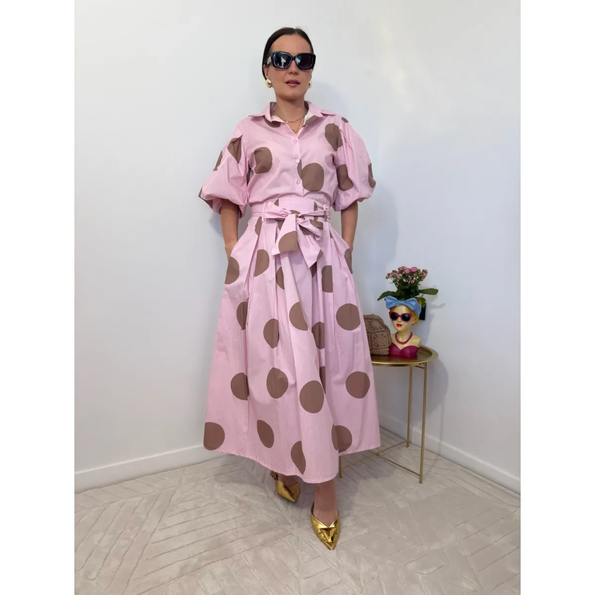 Bawełniany set SCARLETT w odcieniu różu w kropki