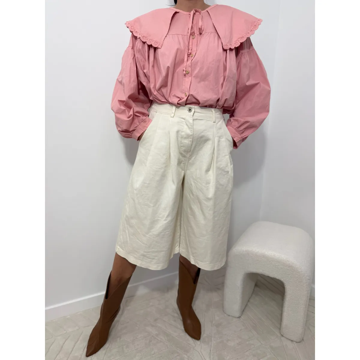 Bawełniane spodnie LEONETTA w odcieniu wanilii rozmiar M/L