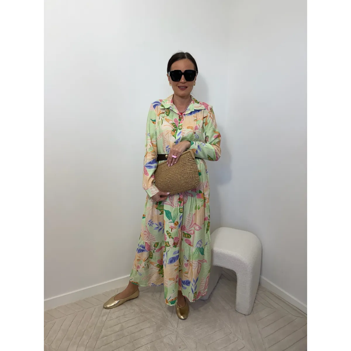 Wiskozowa sukienka GIORDINO w odcieniu limonki