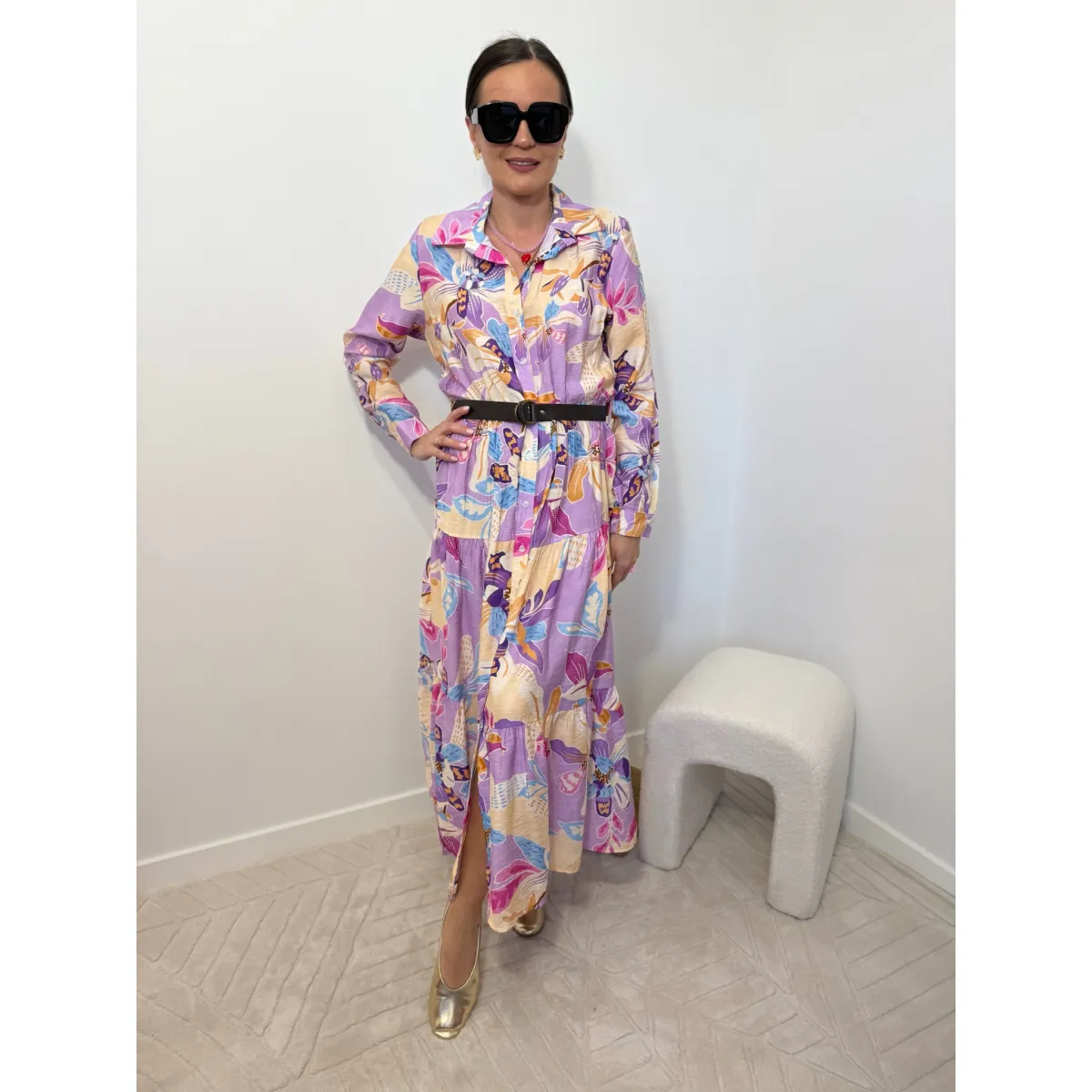 Wiskozowa sukienka GIORDINO w odcieniu liliowym