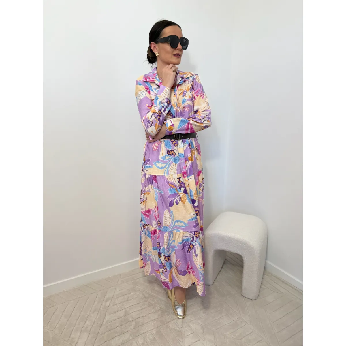 Wiskozowa sukienka GIORDINO w odcieniu liliowym