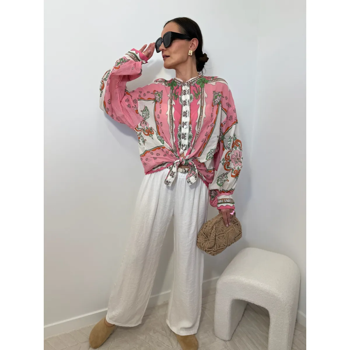 Bawełniana bluzka VINI w odcieniu ecru z różem