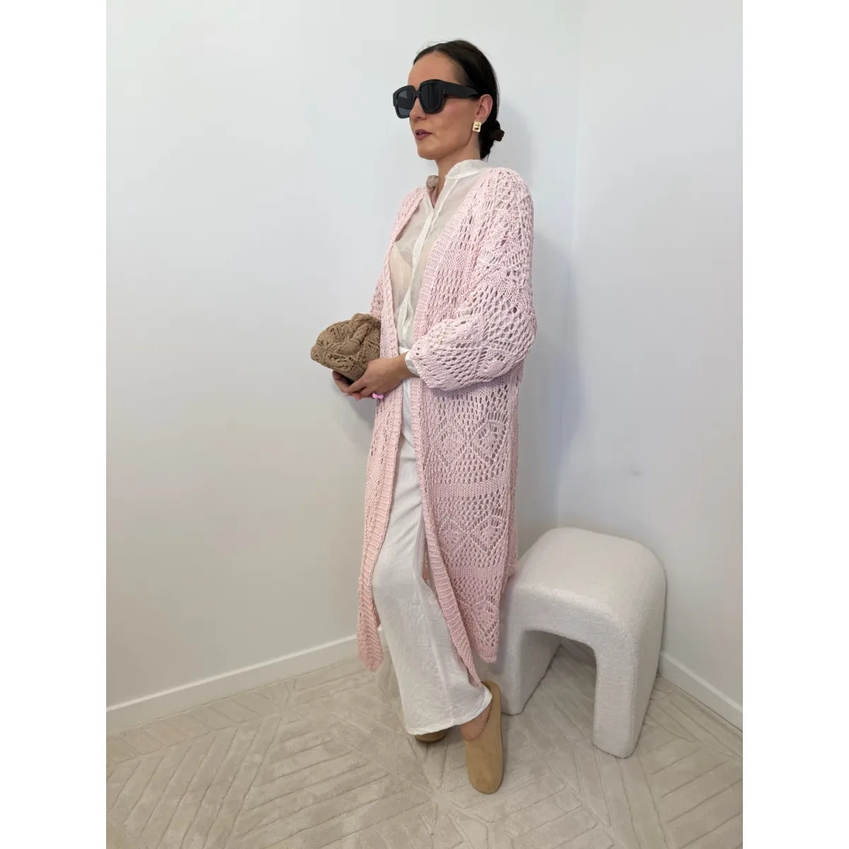 Bawełniany kardigan NEAPOL w odcieniu przygaszonego pudrowego różu